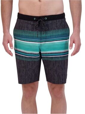 ZeroXposur Men’s Swim Trunks XXL UPF 50 Quick Dry Teal Black Stripe Board Shorts